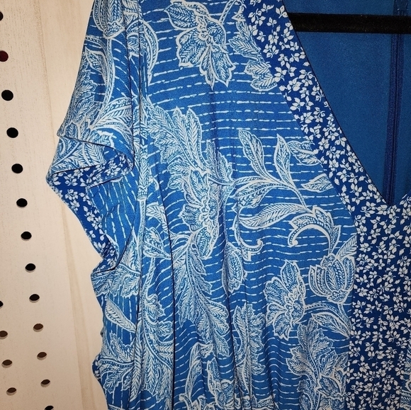 Lauren Ralph Laruen 18S Blue White Floral Peasant Flow Midi Flutter Sleeve - Picture 6 of 11